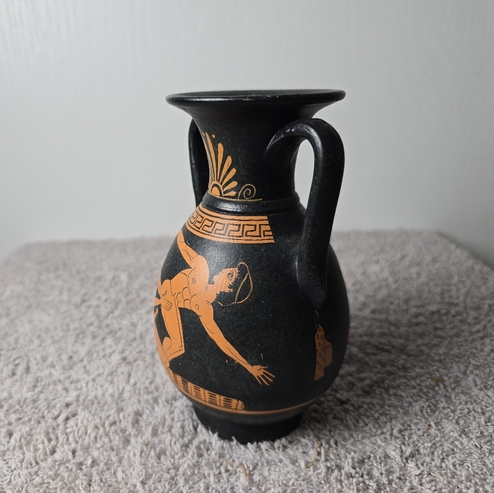 Vintage Greek Black and Orange Vase - Picture 6 of 10